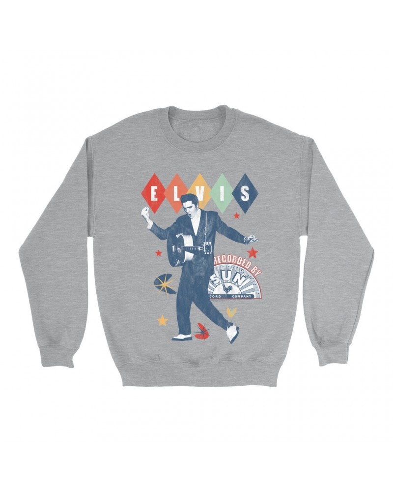 Elvis Presley Sun Records Sweatshirt | Rainbow Ombre Recorded By Sun Sun Records Sweatshirt $15.38 Sweatshirts