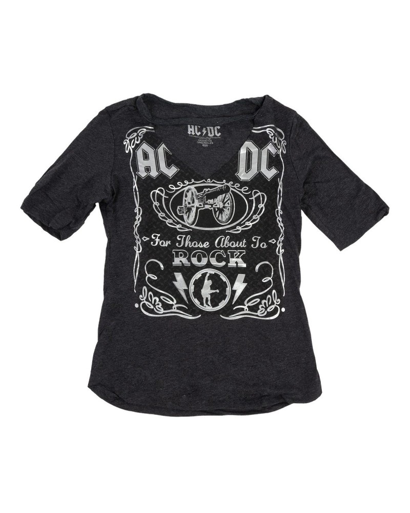 AC/DC Ladies For Those About to Rock Silver Foil V-neck T-shirt $2.10 Shirts