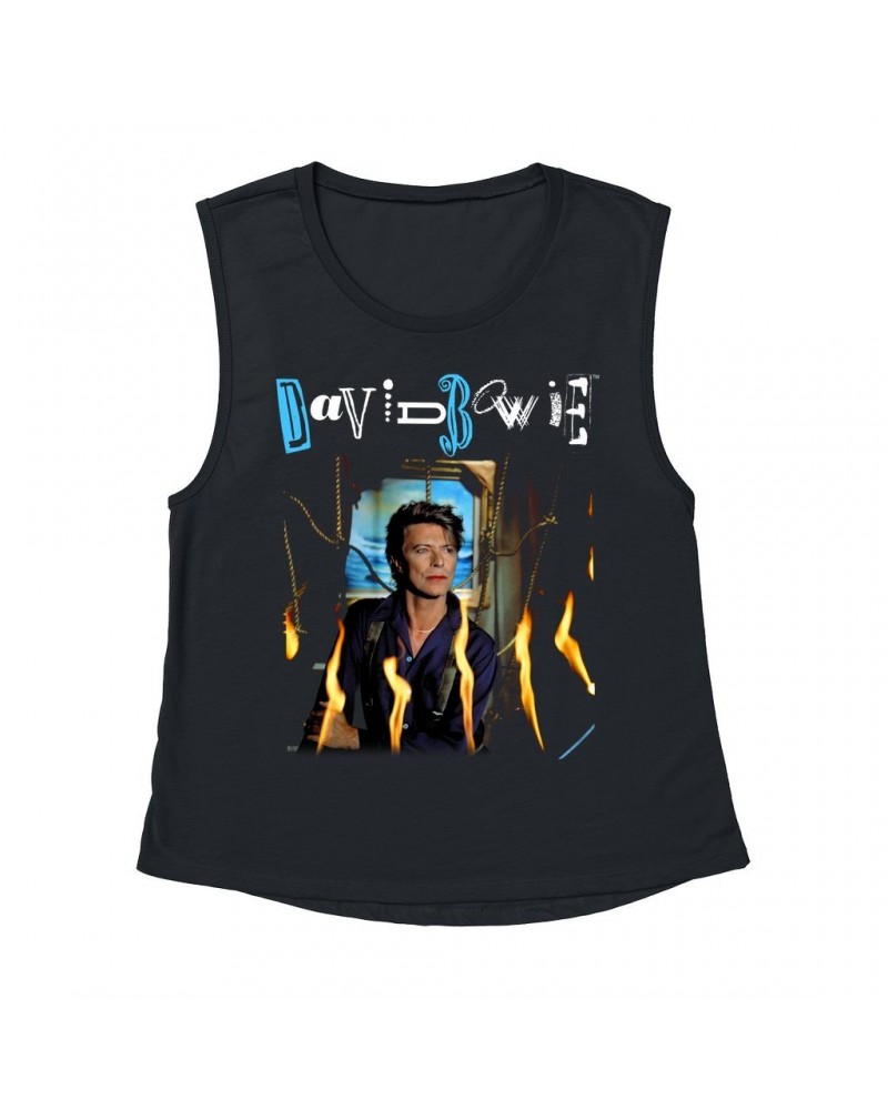 David Bowie Ladies' Muscle Tank Top | Never Let Me Down Album Photo And Logo Shirt $12.85 Shirts