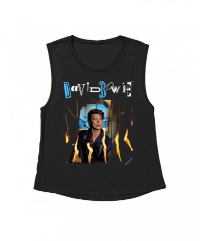 David Bowie Ladies' Muscle Tank Top | Never Let Me Down Album Photo And Logo Shirt $12.85 Shirts