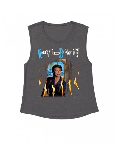 David Bowie Ladies' Muscle Tank Top | Never Let Me Down Album Photo And Logo Shirt $12.85 Shirts