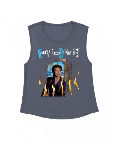 David Bowie Ladies' Muscle Tank Top | Never Let Me Down Album Photo And Logo Shirt $12.85 Shirts