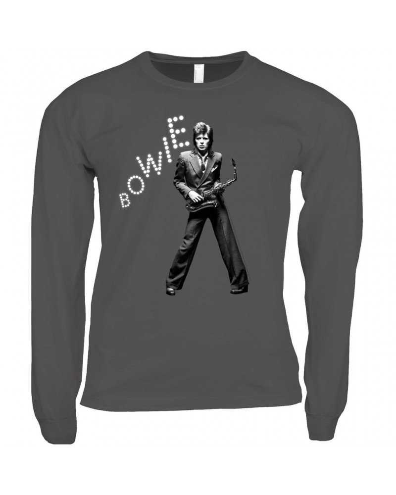 David Bowie Long Sleeve Shirt | Bowie With Sax In Lights Shirt $11.98 Shirts