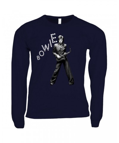 David Bowie Long Sleeve Shirt | Bowie With Sax In Lights Shirt $11.98 Shirts