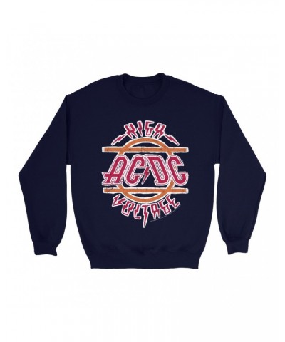 AC/DC Sweatshirt | Retro Red And Orange High Voltage Distressed Sweatshirt $16.43 Sweatshirts