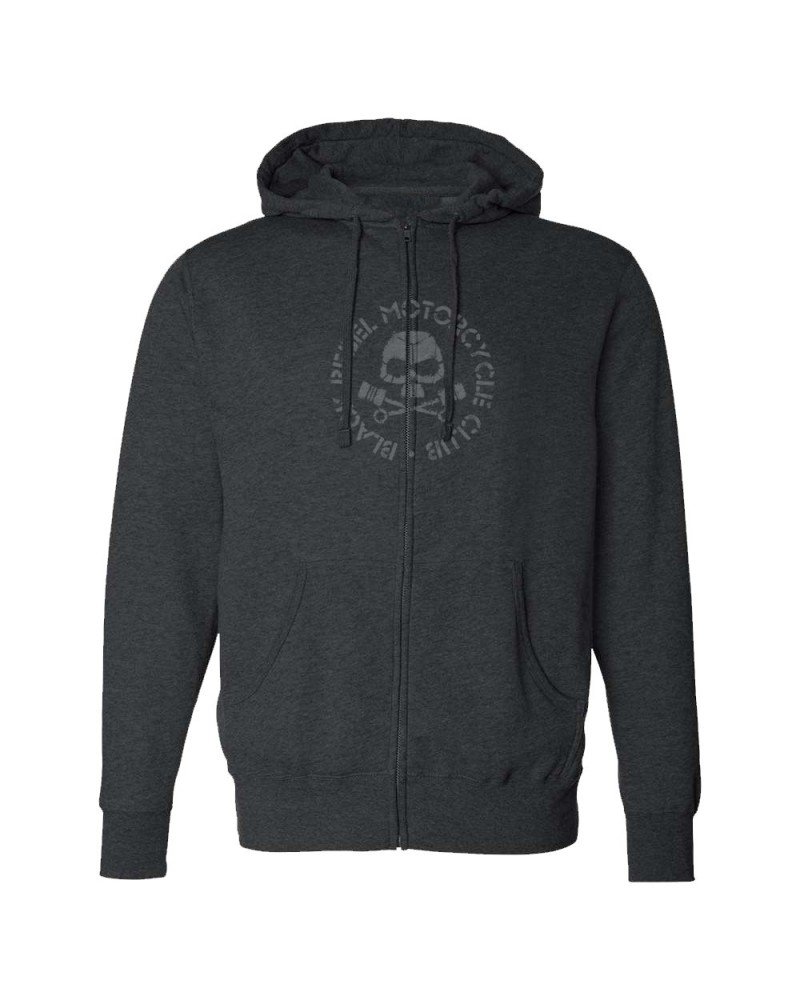 Black Rebel Motorcycle Club SKULL & PISTONS CHARCOAL ZIP HOODIE $20.00 Sweatshirts