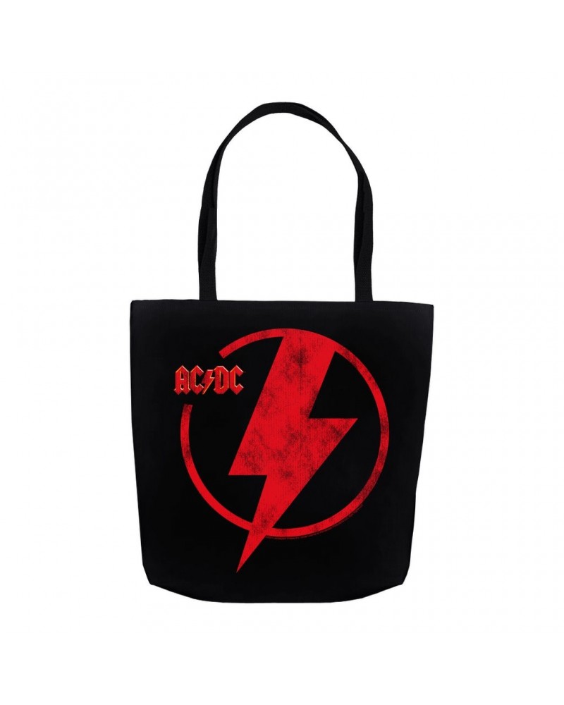 AC/DC Tote Bag | Logo Lightning Bolt Red Distressed Bag $10.90 Bags